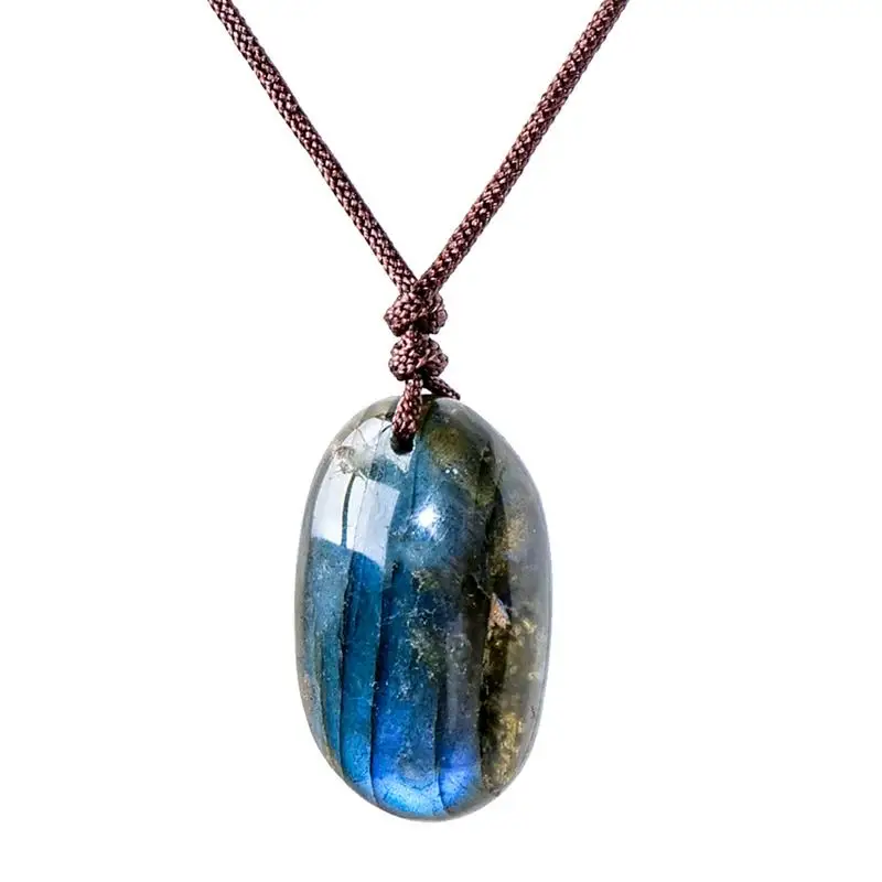 

Natural Labradorite Pendant Raw Stone Necklace For Men Women Regular Handmade Waterdrop Shape Healing Crystal For Unisex