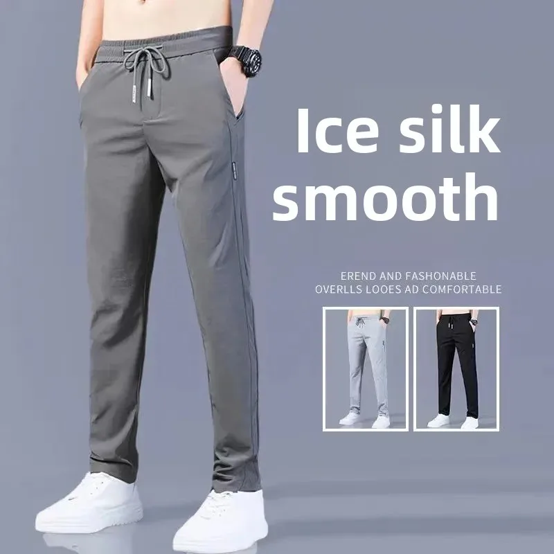 Men's Casual Ice Silk Breathable Pants For Work Loose Fit Lightweight High Wear Resistance Ideal Summer And Construction