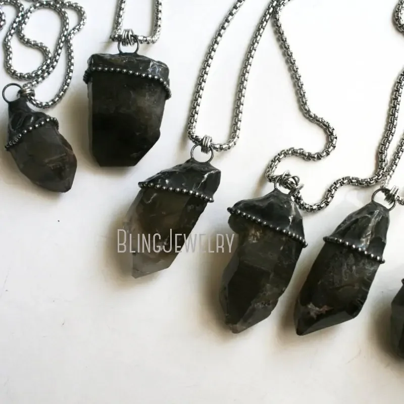 10 шт. массивное ожерелье из дымчатого кварца на посеребренной стальной цепочке в
