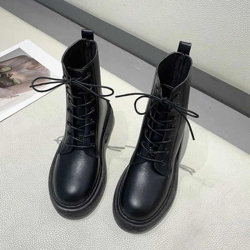 

Women's Shoes New Knight Boots Women's Long Heel Boots Vintage Thick Motorcycle Boots Black Short Marten Boots English Style