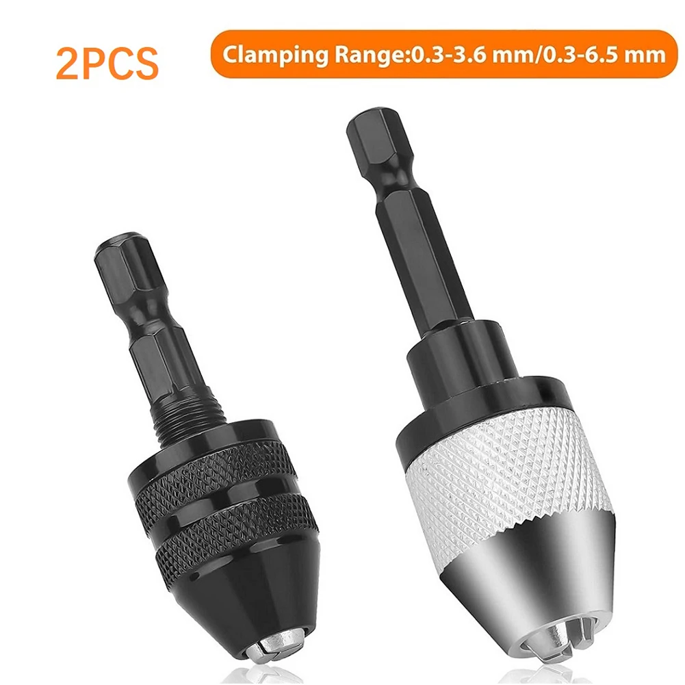 

2Pcs Micro Drill Chuck 0.3-6.5mm 0.3-3.6mm Keyless Drill Chuck 1/4'' Hex Shank Electric Grinder Quick Change Converter Tool