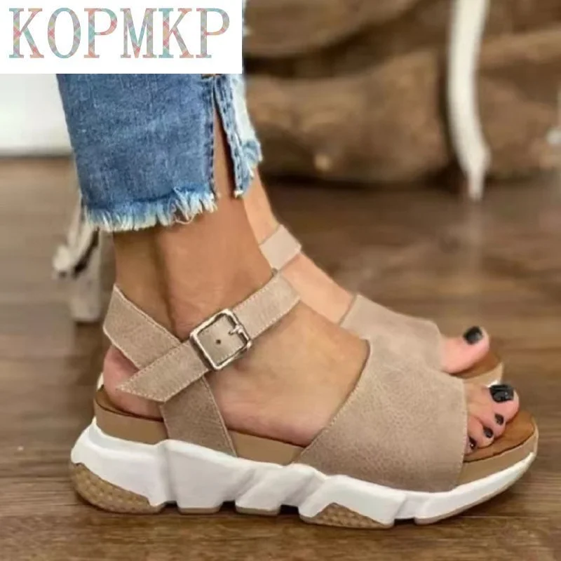 

2022 Leopard Brand Design Platform Wedges High Heels Sandals Comfort Woman Summer Party Shoes Buckle Strap Woman Sandals 36-43
