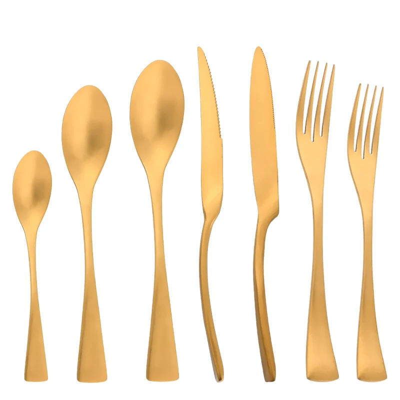 

Набор золотых столовых приборов AJOYOUS, набор матовых кухонных столовых приборов из нержавеющей стали, ножи S tea k, вилка, чайная ложка, Прямая п...