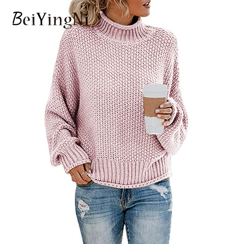

Beiyingni 2022 Autumn Winter Knitting Sweaters Women's Long Sleeve Turtleneck Pullover Female Casual Loose Solid Thicken Jumper