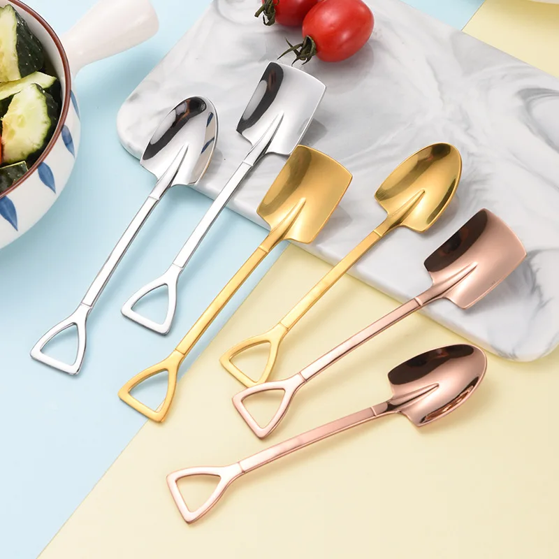 

1pcs Shovel Spoons Stainless Steel TeaSpoons Creative Coffee Spoon Fashion Tableware for Ice Cream Dessert Scoop for Home Bar.8z