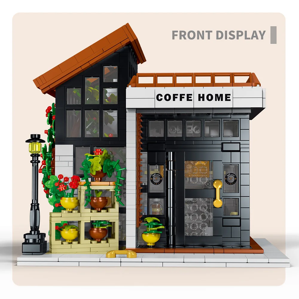 Набор строительных блоков STEM City Street для кофейни дома с фонарями модульные