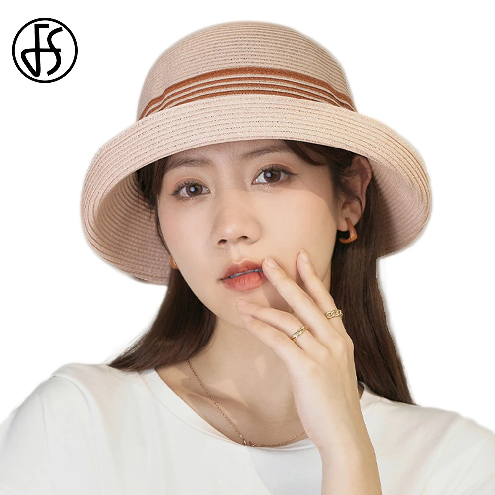

FS New Fashion Sun Protection Straw Hats For Women Summer Fisherman Cool Hat Ladies Foldable Versatile Sun Visor Basin Caps