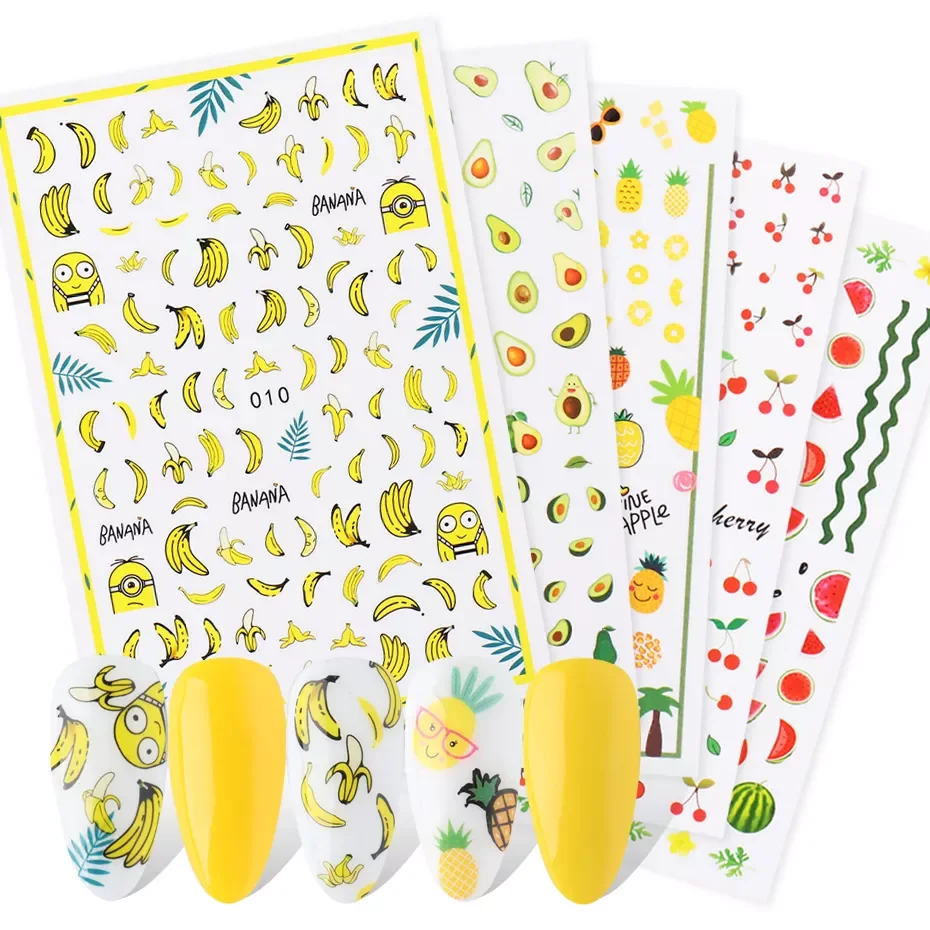 

Banana Avocado Fruits 3D Sticker For Nail Art Cartoon Character Adheisve Slider UV Gel Manicure Tips Decoration LY1804-1