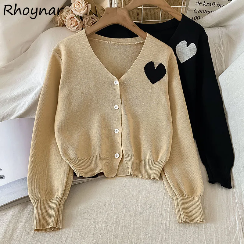 Cropped Heart-patchwork Cardigan Women 
