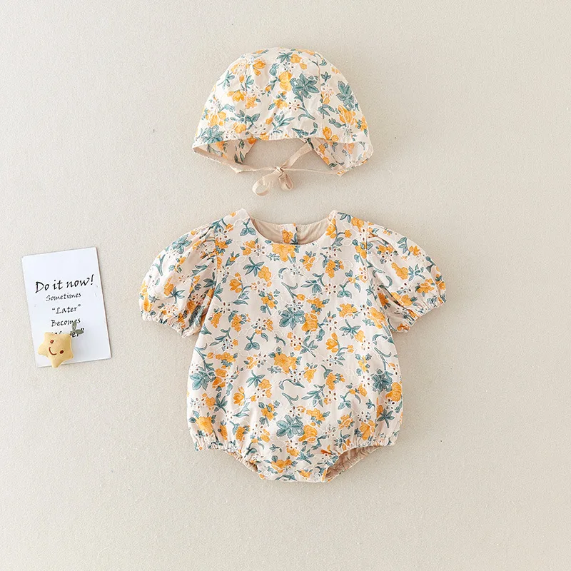 Baby Summer Clothes Triangle Newborn Short Sleeve Bodysuit 2023 Flower Cotton Rompers Short Sleeve Toddle Girl Jumpsuit Costume