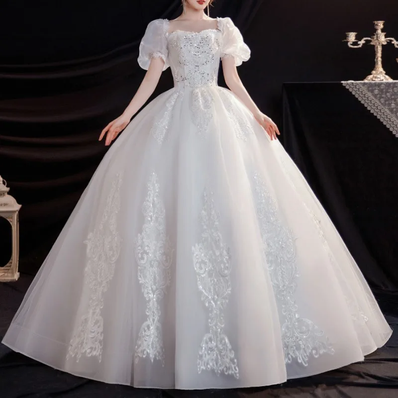 

Elegant A Line Wedding Dress for Woman Sweetheart Puffy Sleeves White Bridal Gown with Appliques Slim Waist Robe De Novia