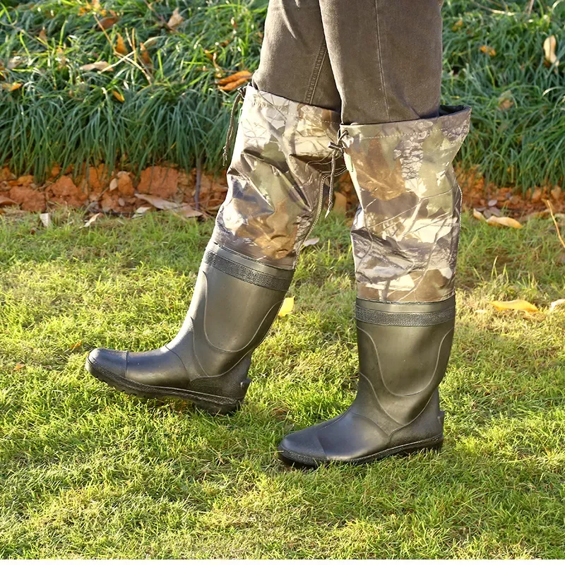 

Women Water Boots Outdoors Hunting Breeding Working PVC Nylon Knee Forest Camouflage Wading Catch Fish Fishing Male Shoes
