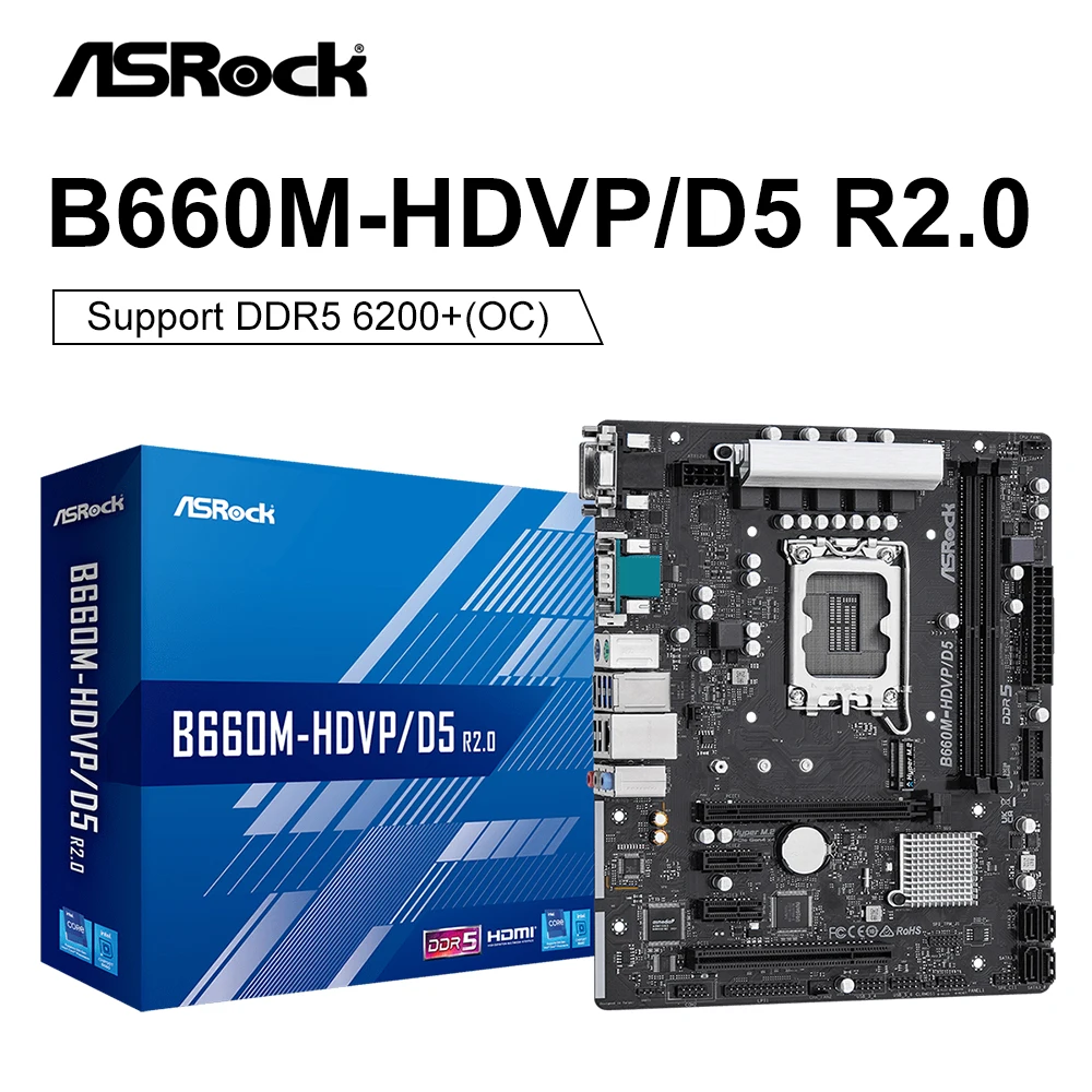 ASrock новая планшетовая материнская плата B660M-HDVP/D5 R2.0 B660 DDR5 LGA1700 96 Гб XMP 6200 МГц с поддержкой процессора Intel 12th/13th
