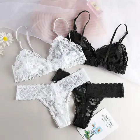 Sexy Women Bra Briefs Set Seamless Transparent Underwear Wire Free Lingerie Ultra-Thin Unline Low Waist Soft Comfort Bra Thong