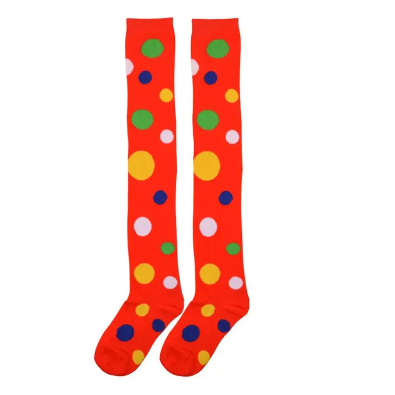 

Women Girls Clown Cosplay Long Socks Fun Colorful Irregular Polka Dot Printed Over Knee Thigh High Stockings Fancy Party Costume