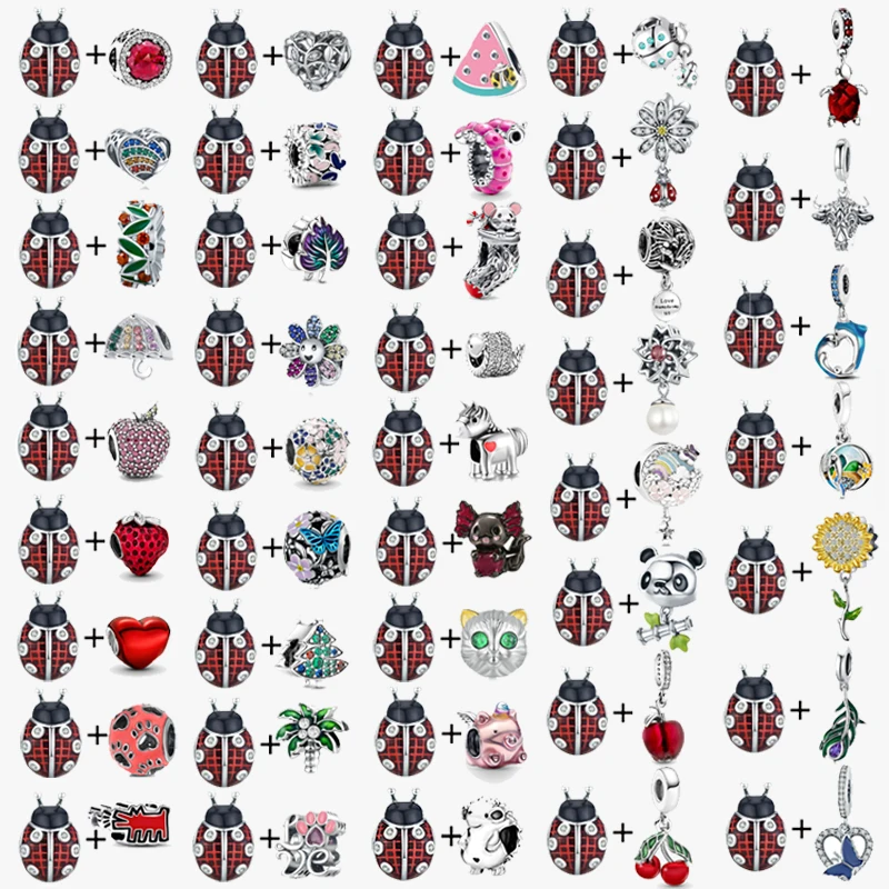 2 шт./партия, бусины с подвеской в виде божьей коровки и насекомых