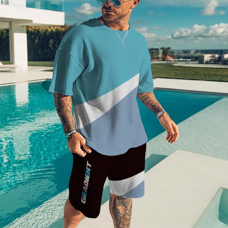 Tracksuit Outfit Summer Man Hawaii Short Sleeve T-Shirt 2-Piece Set 3D Printing  Jogger Suit Fashion Stree Oversized Pant Set