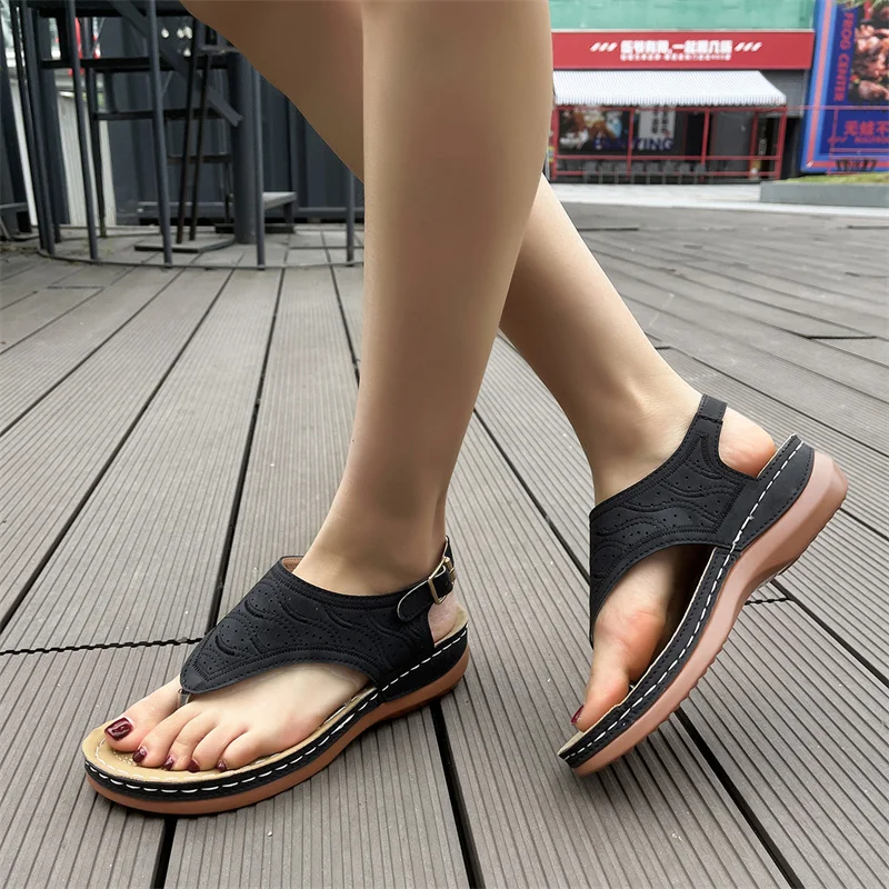 Flat Bottom Open Toe Black Large Size Shoes for Women Sandal Summer 2023 Women's Sandals Ladies Offer Huaraches Wedges As Papete
