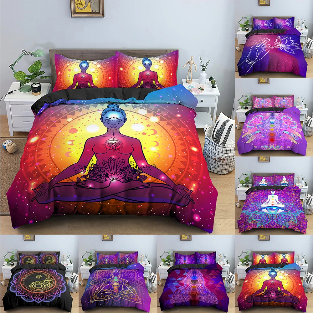 

Seven Chakras Buddha Bedding Set Mandala Duvet Cover Bedroom Comforter Covers With Pillowcase Single King Home Textile 2/3PCS