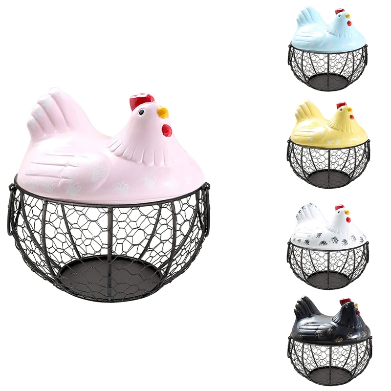 

Egg Basket,Eggs Holder Basket, Organizer Storage Wrought Wire Restaurant Storage Basket,Kitchen Hen Decor