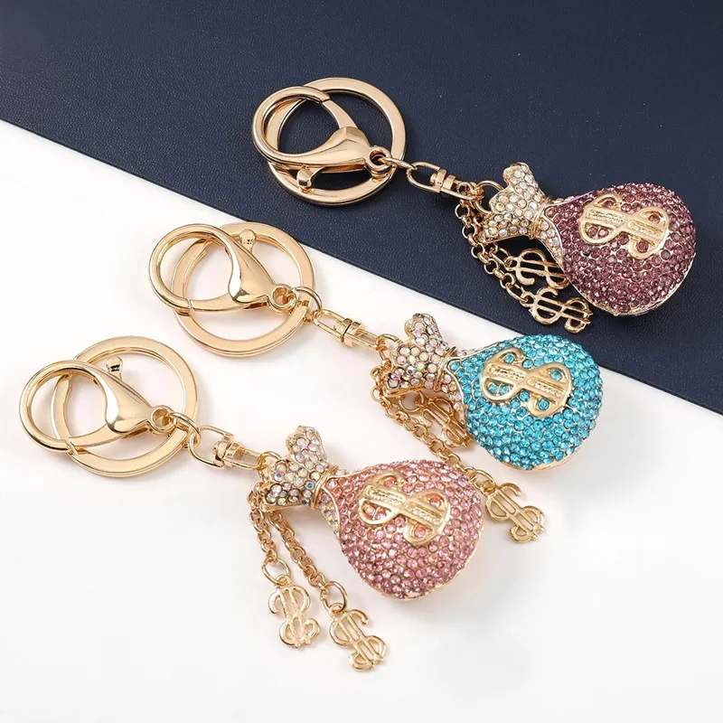 

Keychain Dollar Sign Money Bag Female Popular Backpack Pendant Accessories Fashion Metal Rhinestone Car Key Ring New Party New