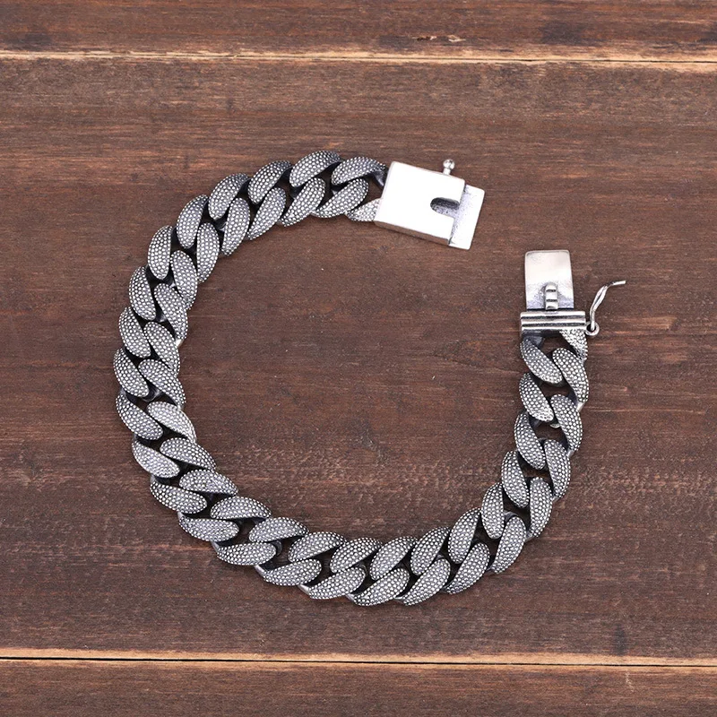 

925 Sterling Silver Bracelet Women's Korean Version Fashion Trend Personality Trendy Men's Thai Silver Retro Handicrafts Simple