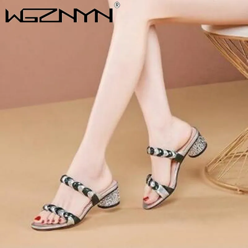 

Женские летние туфли на высоком каблуке, пикантные тапочки, новинка 2022, женские тапочки на среднем массивном каблуке, женские сандалии с открытым носком на высоком каблуке