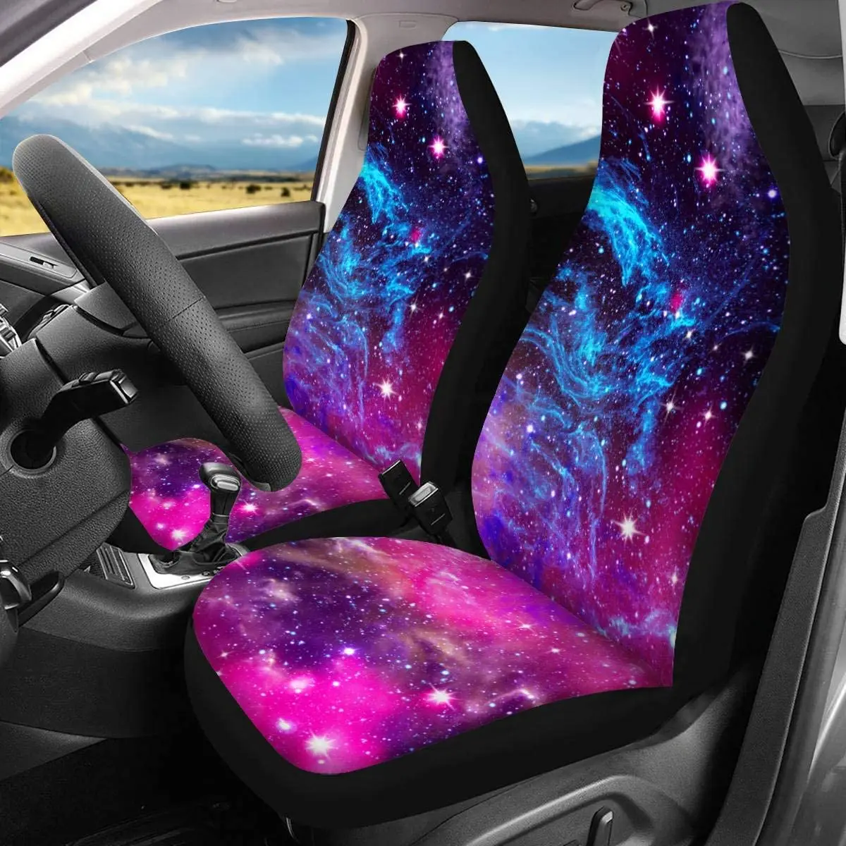

2 Piece Galaxy Car Seat Covers Front Seats Only Bucket Vehicle Seat Universal Purple Seat Covers for Cars SUV Sedan Van Trucks