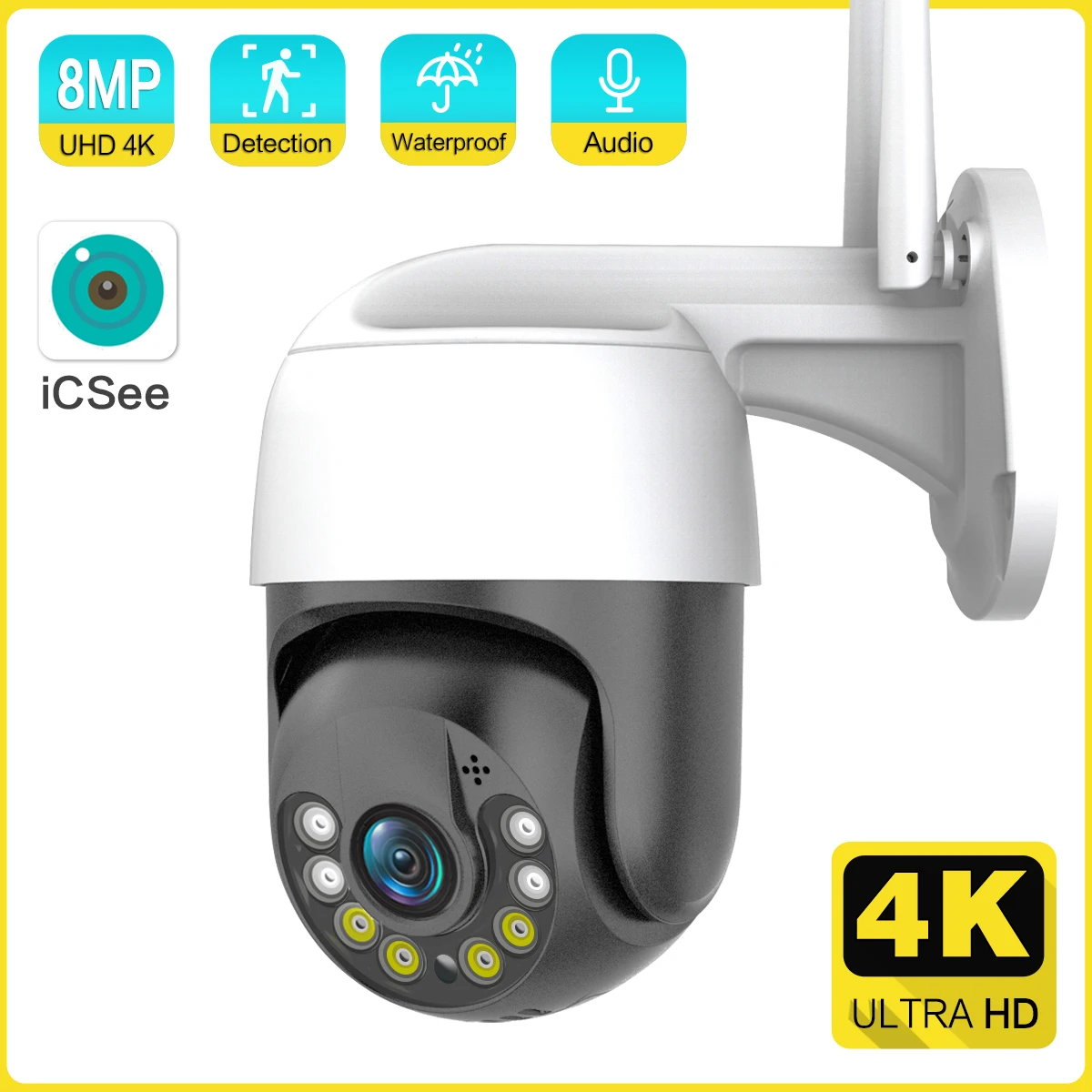 

ANSHICAT 8MP 4K Camera Outdoor WiFi Security Protection Cameras Wireless Waterproof Two-way Audio AI Human Detect Ultra HD Icsee