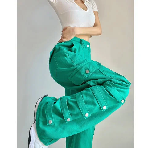 

2023Casual slim-fit pants, Street Y2K Multi-pocket Breasted Overalls Jeans for Women Summer Casual Loose Pants High Waist Straig