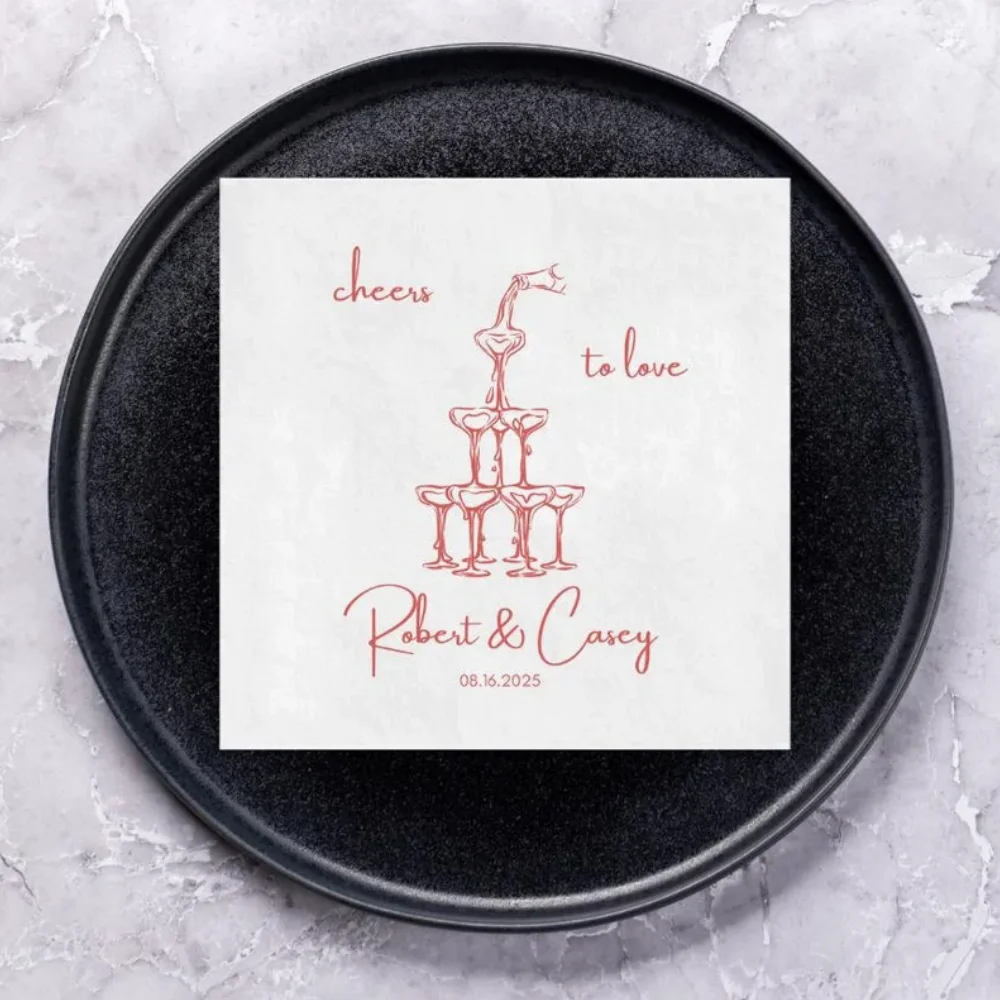 50 шт. персонализированные свадебные коктейльные салфетки-башня шампанского