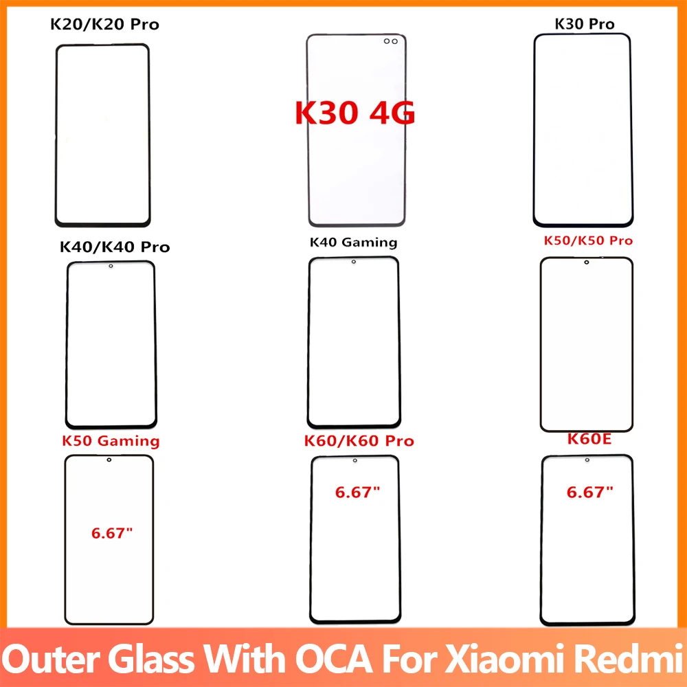 Внешнее стекло + OCA для Xiaomi Redmi K60E K60 K50 K20 Pro K30 4G 5G K40 игровой сенсорный экран внешняя панель ЖК-дисплей запасные части