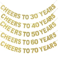 gold glitter birthday banners cheers to 30 40 50 60 70 years old bunting garland birthday party decorations adult party supplies