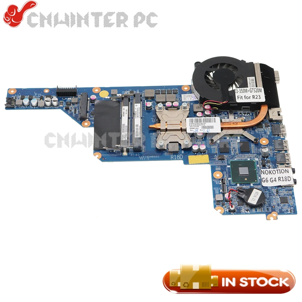 

NOKOTION 655985-001 For HP Pavilion G4 G6 Laptop Motherboard I3-370M GT520M+Heatsink fit for 649948-001 649950-001 DA0R23MB6D0
