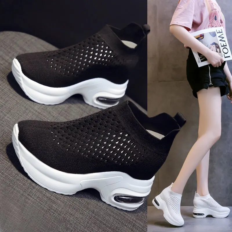 

2022 New Sneakers Platform Shoes Women Platform Heels Wedges Height Increasing Knitted Ladies Vulcanized Shoes Zapatillas Mujer