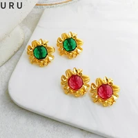 fashion jewelry s925 needle red green resin earrings 2022 new trend elegant design thick golden plated stud earrings for women