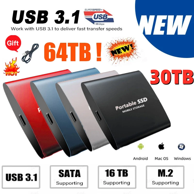 

Brand New 1TB SSD High-Speed Hard Disk Portable External Solid State Hard Drives USB 3.1 Type-C SSD Interface 2TB Mass Storage