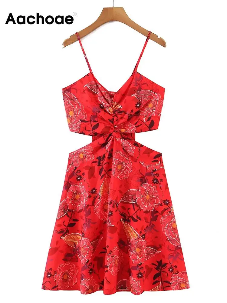 

Мини-платье Aachoae женское с цветочным принтом, модное ТРАПЕЦИЕВИДНОЕ повседневное вечернее, на бретелях-спагетти, в стиле бохо, на лето