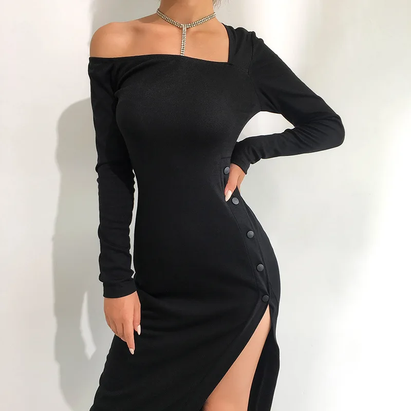 

Chunky Dunky Midi Dress 2022 Spring and Summer New Irregular Sexy Slanted Shoulder Slit Skirt