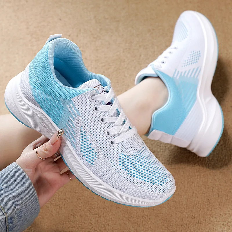 Wedges Shoes Women Sneakers Mesh Breathable Casual Female Shoes Flat Light Lace-Up Summer Running Shoes Woman Vulcanize Shoe