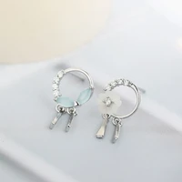 korean contracted 925 sterling silver blue zircon butterfly flower asymmetric drop earrings for women earring jewelry suit