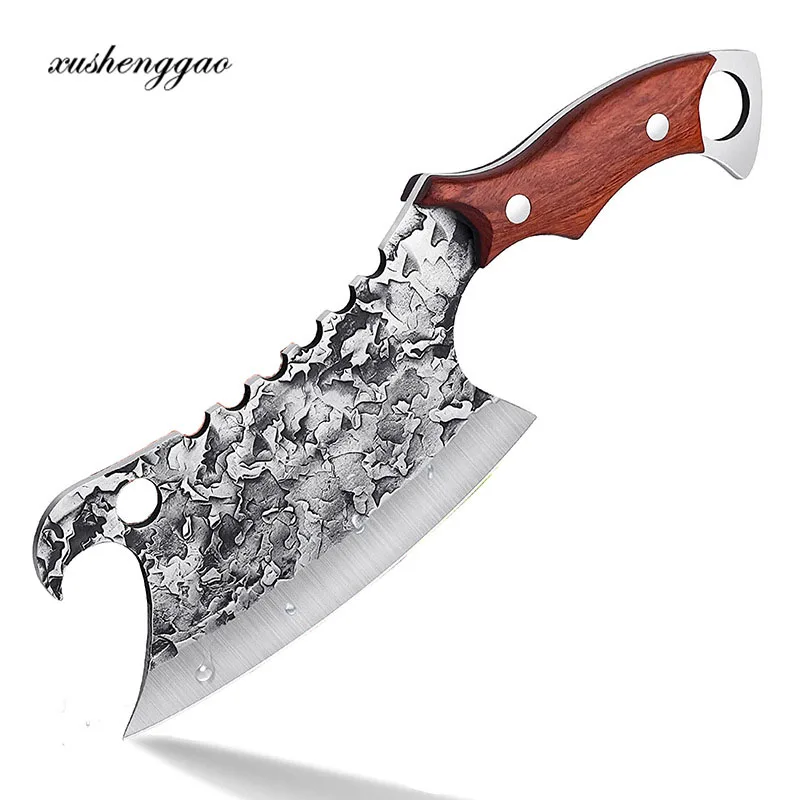 

Longquan Knife Handmade Forged Steel Cleaver Kitchen Knife 6 Inch Sharp Slicing Chopper Fixed Blade Knife Ergonomic Wood Handle