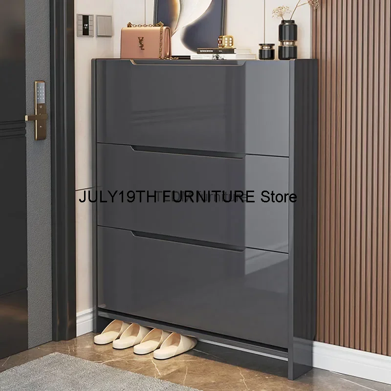 Многоуровневая стойка для обуви черная Пылезащитная компактная мебель прихожей