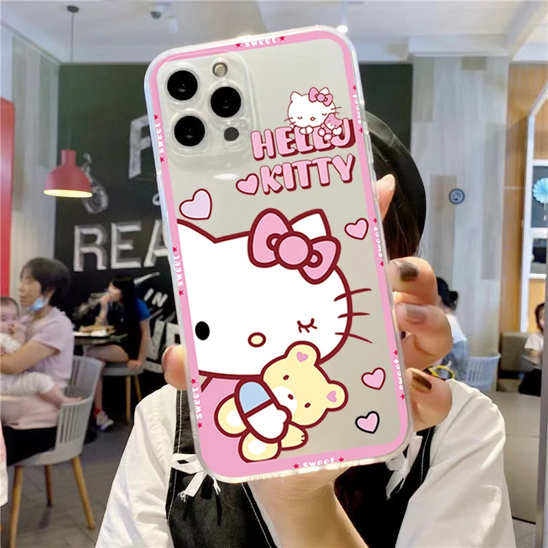 

TAKARATOMY Hello Kitty Cat Pink Phone Case For iPhone 13 12 11 6 6s 7 8 Plus X XR 11Pro XS Max Transparent Soft TPU