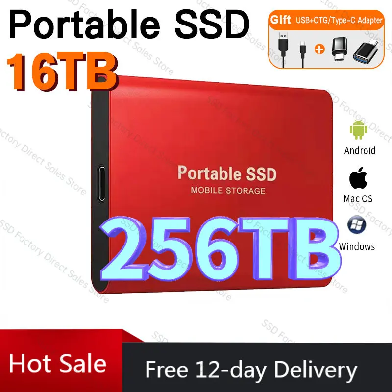 

256TB Original Portable Ssd 2TB M.2 External Hard Drive High-speed Type-C/USB 3.1 Solid State Drive 16TB Hard Disk for Pc/mac