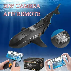 RC Boat Camera Submarine Electric Shark with remote control camera 30W HD RC Toy Animals Pool Toys K in USA (United States)