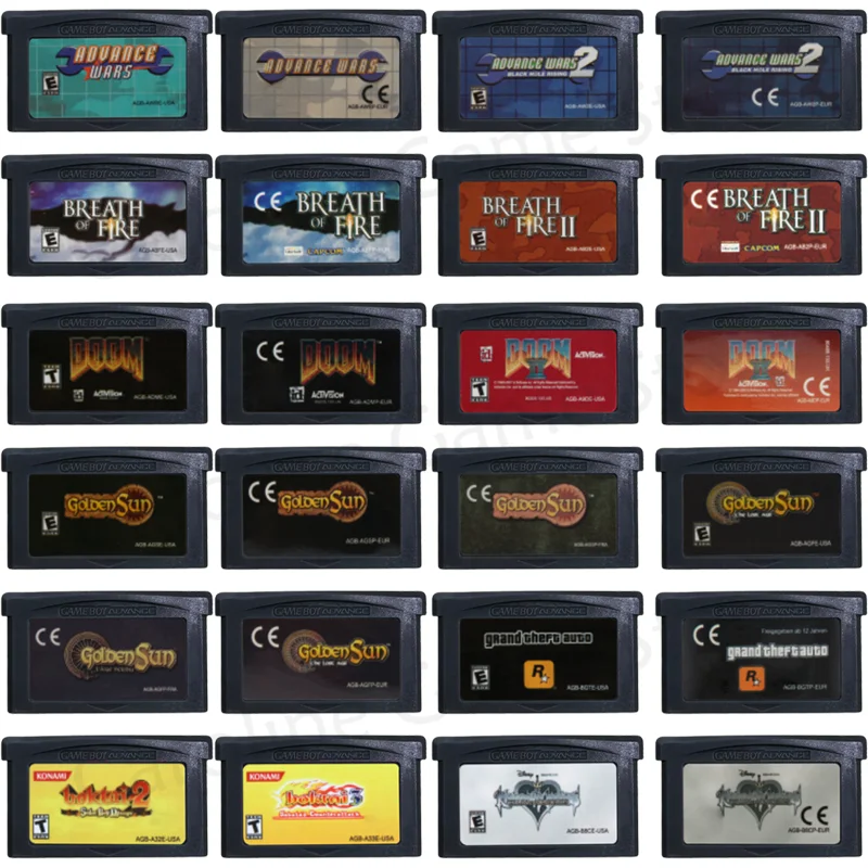 

GBA Games 32 Bit Cartridge Video Game Console Memory Card Advance Wars Doom The Lost Age Series for GBA GBASP NDSL