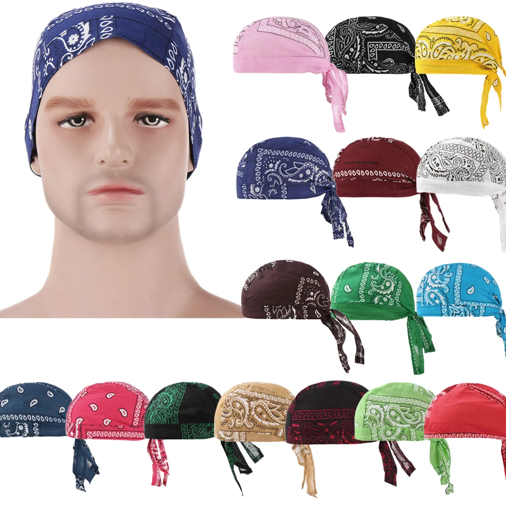 

New Men Women Print Durag Du-Rag Head Wrap Skull Cap Doo Do Rag Bandana Headband Beanie Hat Headscarf Cycling Pirate Caps Bonnet