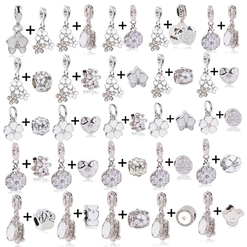 2 шт./лот 45 стилей посеребренные брендовые браслеты с белым цветком вишни