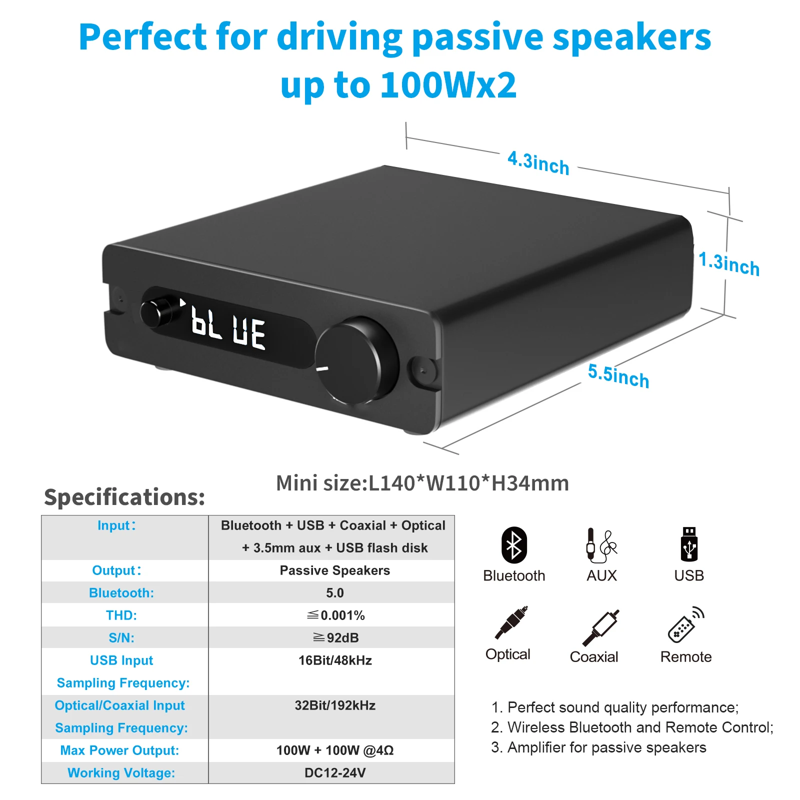 Усилитель мощности TRASAM TPA3116 * 2 0 100 Вт ES9018K2M USB DAC аудиоусилитель Hi-Fi Bluetooth 5